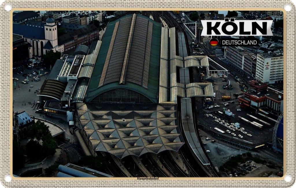 Blechschild 12x18 cm Köln Blick auf Hauptbahnhof Bildmotiv Reisemotiv Abenteuer Reisen