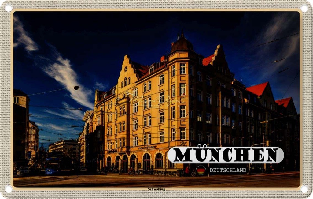 Blechschild 12x18 cm München Schwabing Stadt Gehweg Bildmotiv Reisemotiv Abenteuer Reisen