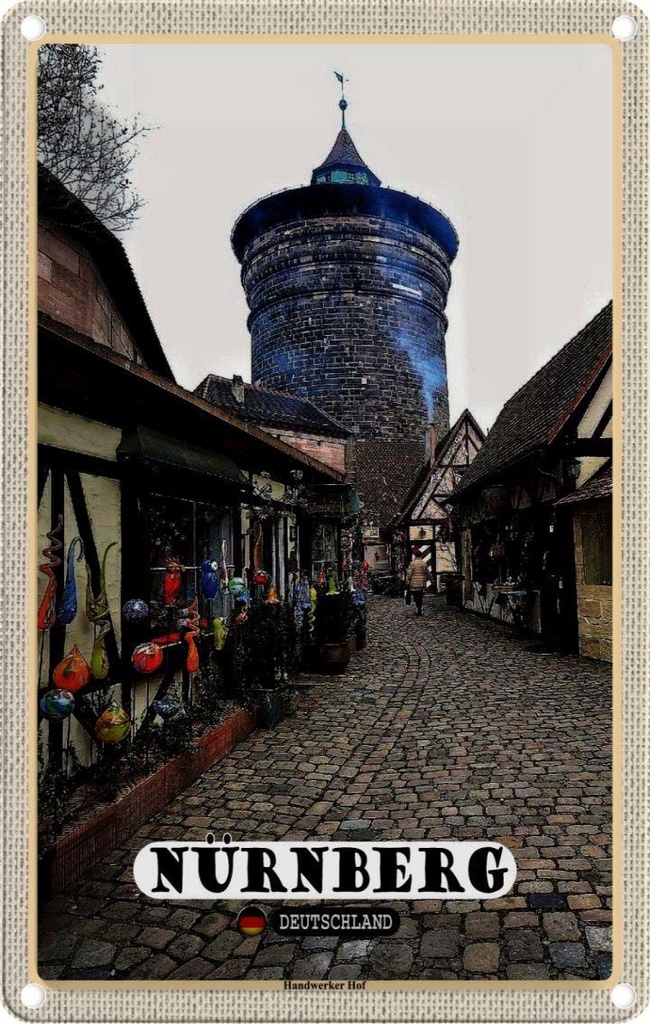 Blechschild 18x12 cm Nürnberg Handwerker Hof Altstad Bildmotiv Reisemotiv Abenteuer Reisen