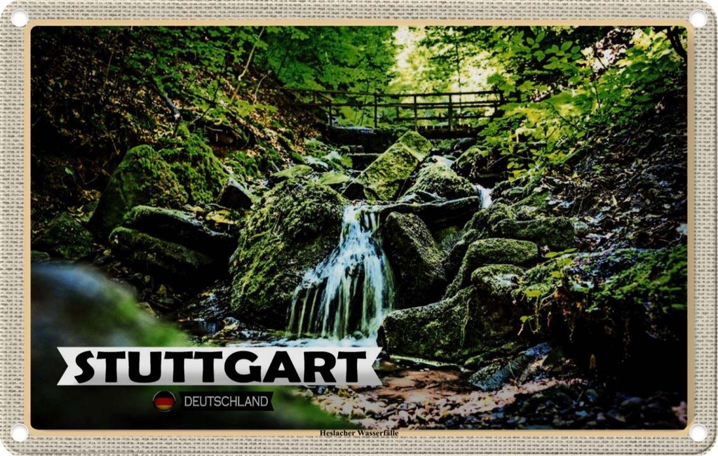 Blechschild 12x18 cm Stuttgart Heslach Wasserfälle Bildmotiv Reisemotiv Abenteuer Reisen