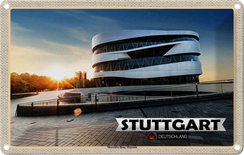 Blechschild 12x18 cm Stuttgart Mercedes-Benz Museum Bildmotiv Reisemotiv Abenteuer Reisen