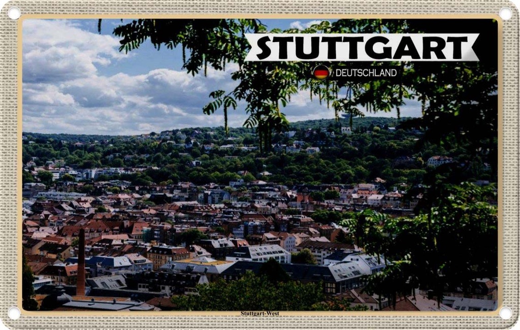 Blechschild 12x18 cm Blick auf Stadt Stuttgart West Bildmotiv Reisemotiv Abenteuer Reisen
