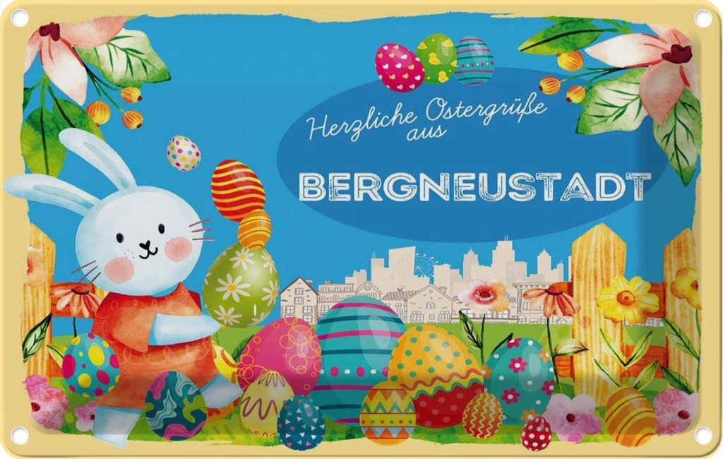 [LA-1785339] Blechschild 12x18 cm Ostergrüße BERGNEUSTADT Ostern Gruß