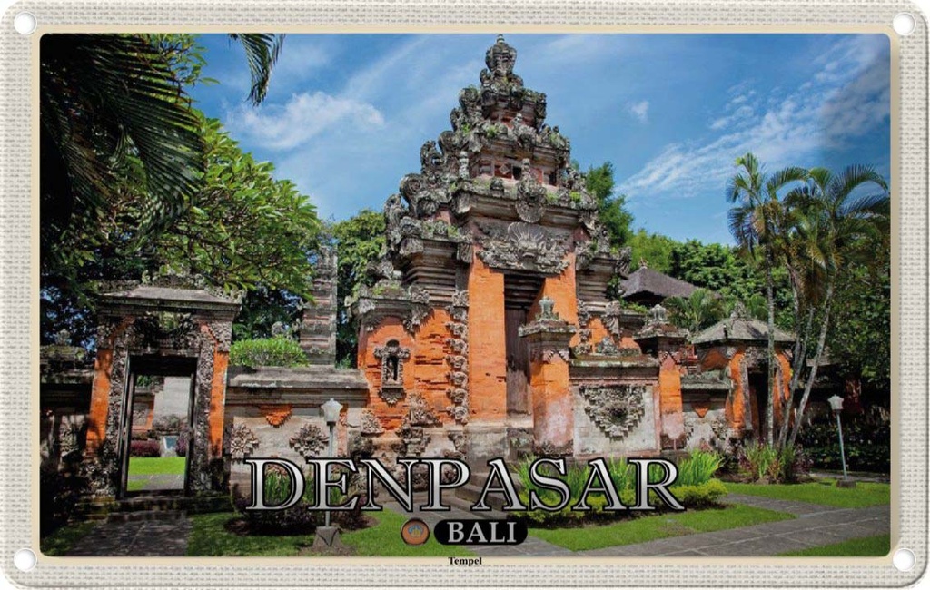Blechschild 12x18 cm Bali DENPASAR Tempel Bildmotiv Reisemotiv Abenteuer Reisen