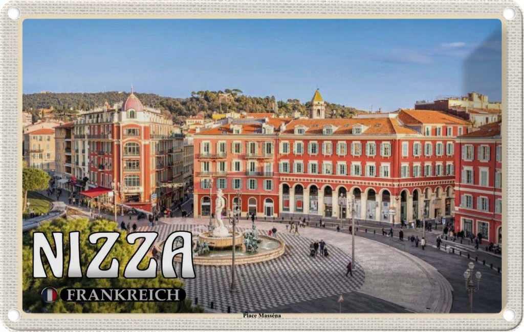 [LA-1786047] Blechschild 12x18 cm Nizza Frankreich Place Masséna Hauptplatz Abenteuer Reisen Urlaub