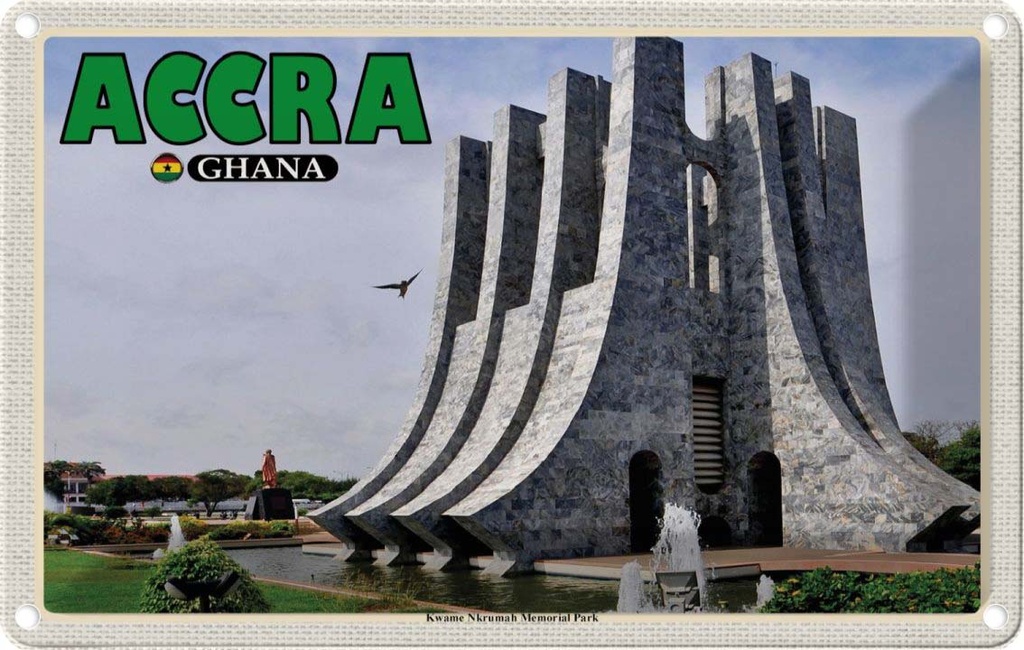 Blechschild 12x18 cm Accra Ghana Kwame Nkrumah Memorial Park Bildmotiv Reisemotiv Abenteuer Reisen