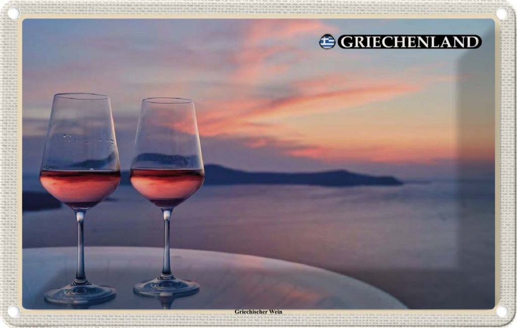 Blechschild 12x18 cm Griechenland Griechischer Wein Bildmotiv Reisemotiv Abenteuer Reisen