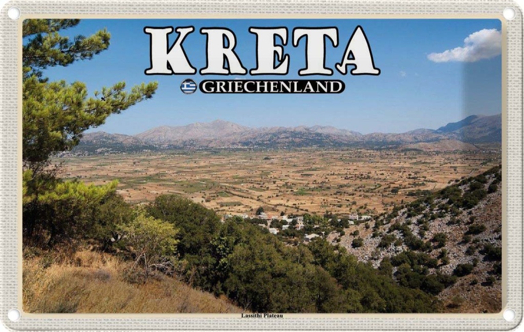 Blechschild 12x18 cm Kreta Griechenland Lassithi Plateau Bildmotiv Reisemotiv Abenteuer Reisen