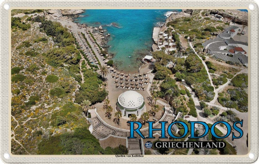 Blechschild 12x18 cm Rhodos Griechenland Quellen von Kallithea Bildmotiv Reisemotiv Abenteuer Reisen