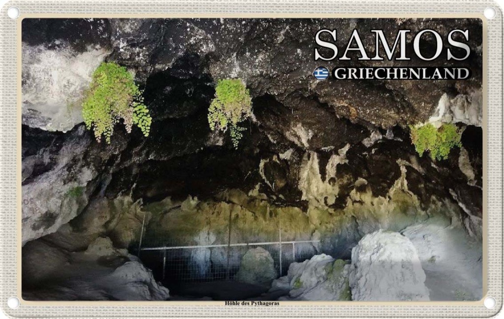 Blechschild 12x18 cm Samos Griechenland Höhle des Pythagoras Bildmotiv Reisemotiv Abenteuer Reisen