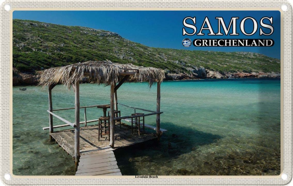 Blechschild 12x18 cm Samos Griechenland Livadaki Beach Meer Bildmotiv Reisemotiv Abenteuer Reisen