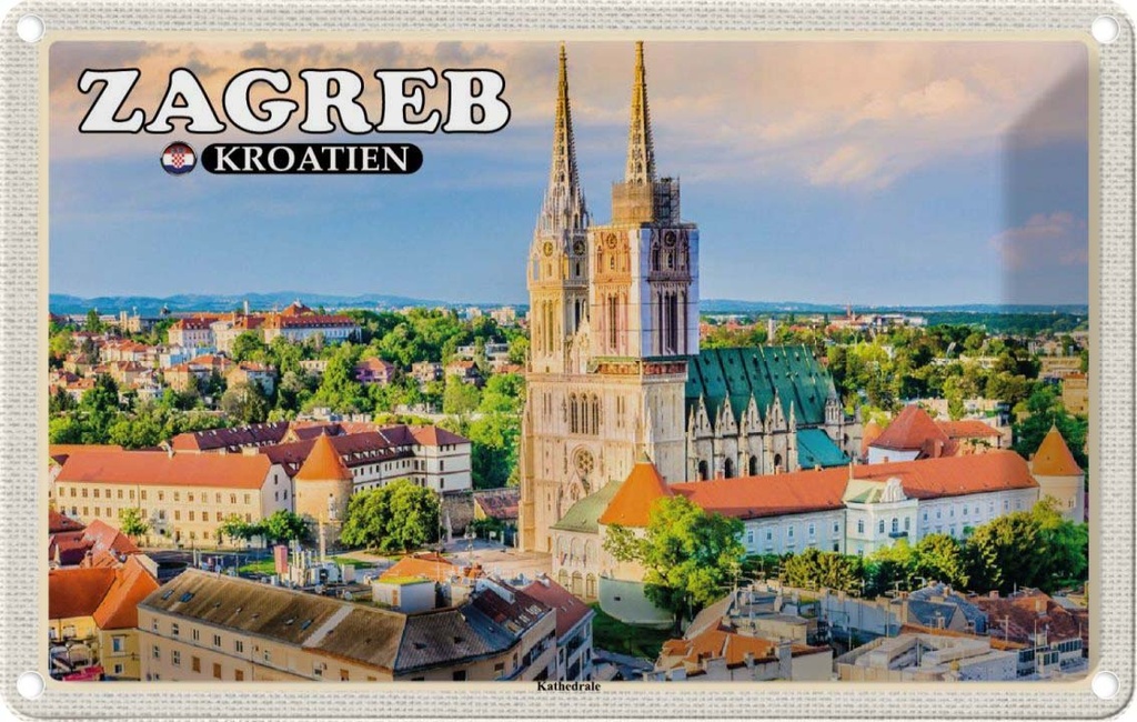 Blechschild 12x18 cm Zagreb Kroatien Kathedrale Bischofskirche Bildmotiv Reisemotiv Abenteuer Reisen