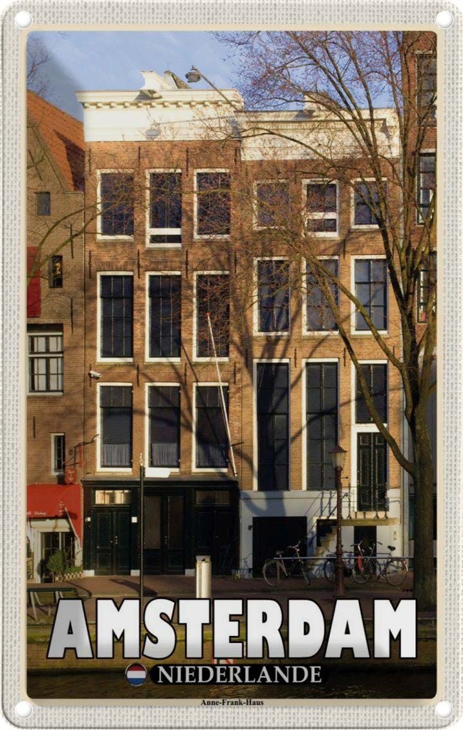 Blechschild 18x12 cm Amsterdam Niederlande Anne-Frank-Haus Bildmotiv Reisemotiv Abenteuer Reisen