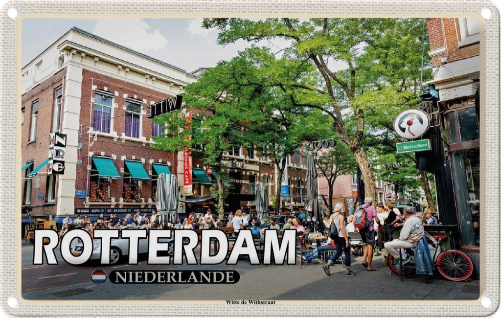 Blechschild 12x18 cm Rotterdam Niederlande Witte de Withstraat Bildmotiv Reisemotiv Abenteuer Reisen
