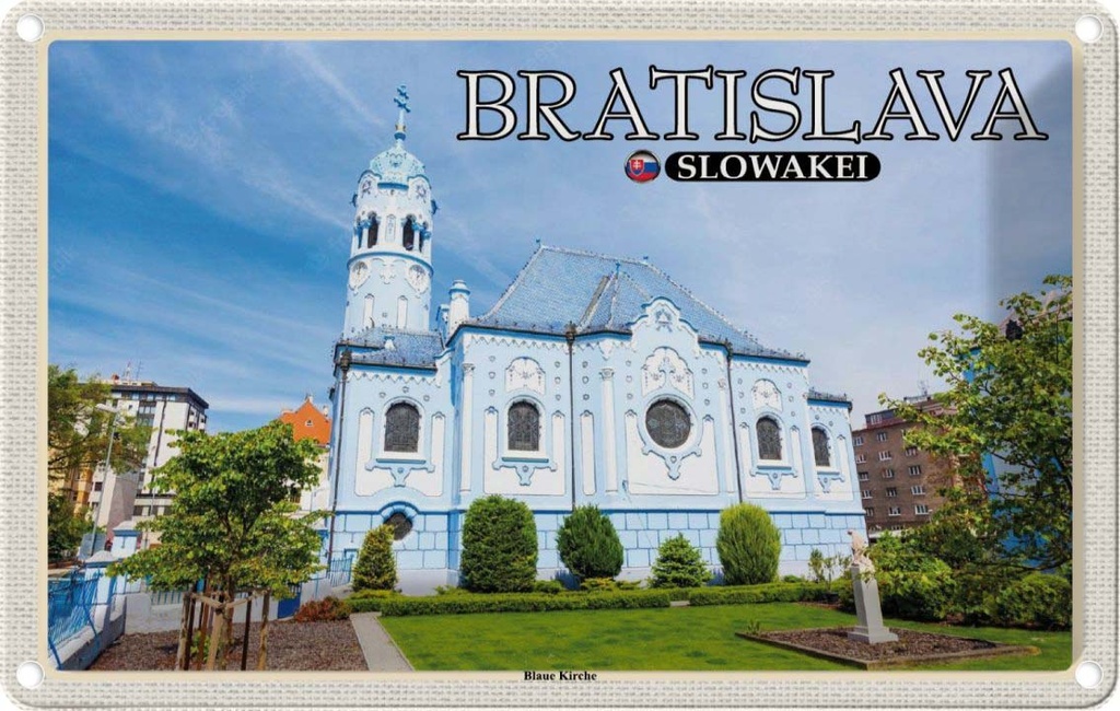 Blechschild 12x18 cm Bratislava Slowakei Blaue Kirche Bildmotiv Reisemotiv Abenteuer Reisen