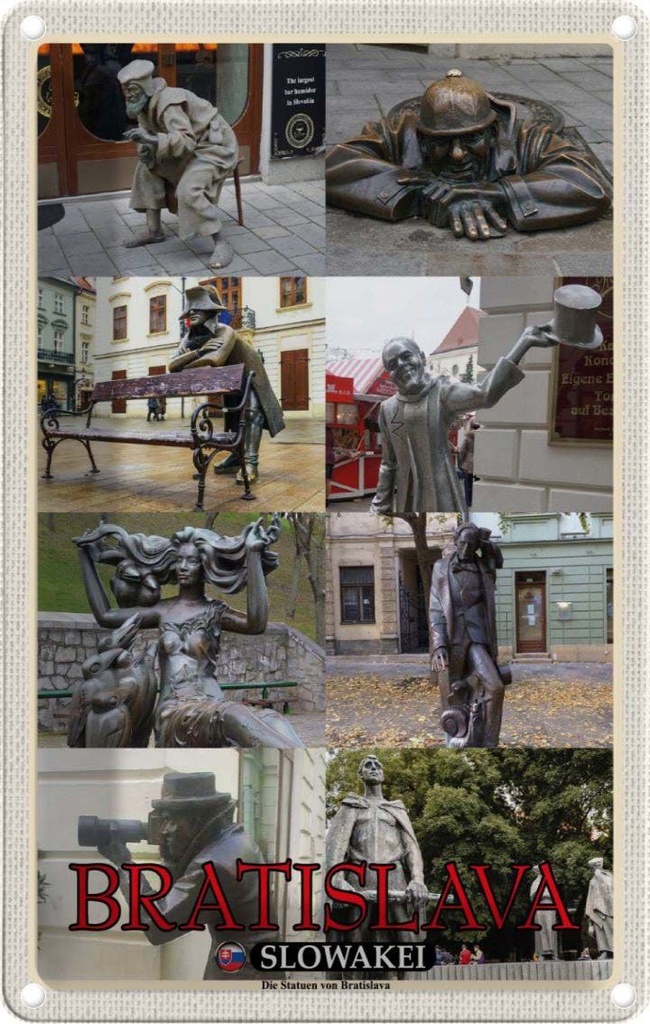 Blechschild 18x12 cm Bratislava Slowakei Statuen von Bildmotiv Reisemotiv Abenteuer Reisen