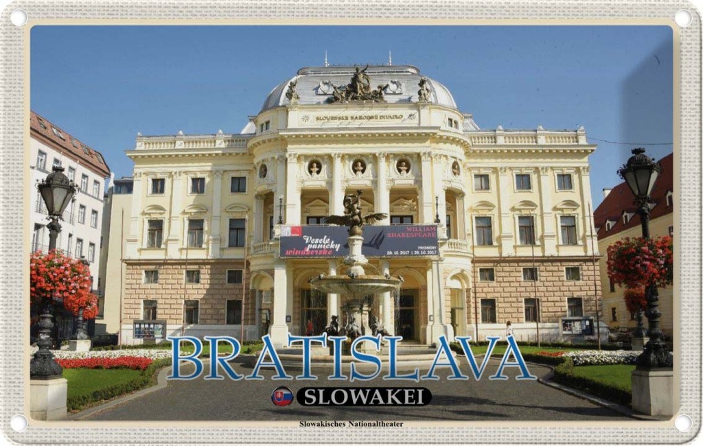 Blechschild 12x18 cm Bratislava Slowakei Slowakisches Theater Bildmotiv Reisemotiv Abenteuer Reisen