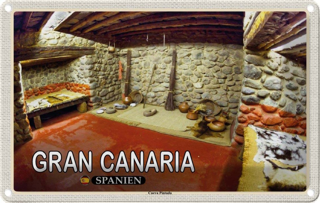 Blechschild 12x18 cm Gran Canaria Spanien Cueva Pintada Höhle Bildmotiv Reisemotiv Abenteuer Reisen