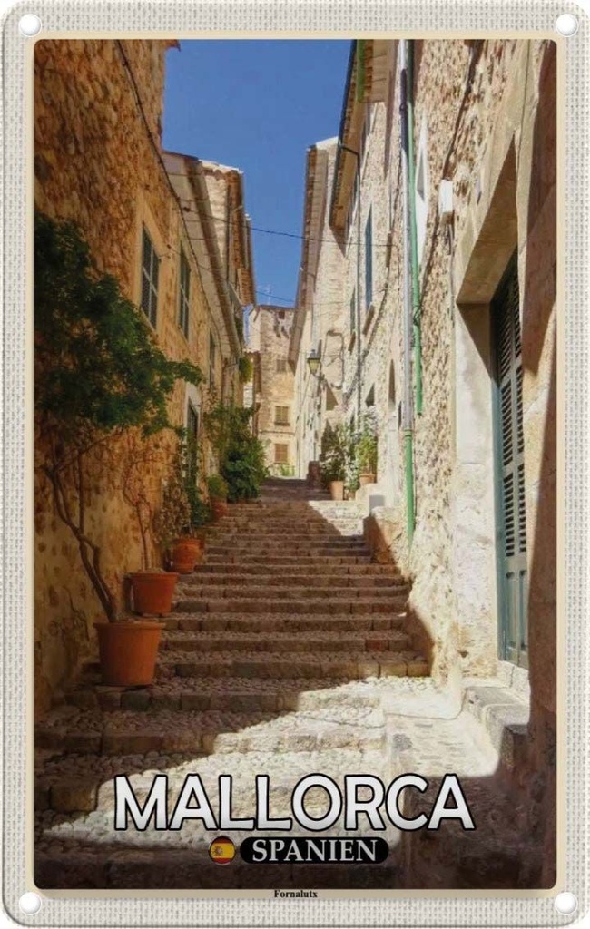 Blechschild 18x12 cm Mallorca Spanien Fornaluts Treppen Bildmotiv Reisemotiv Abenteuer Reisen