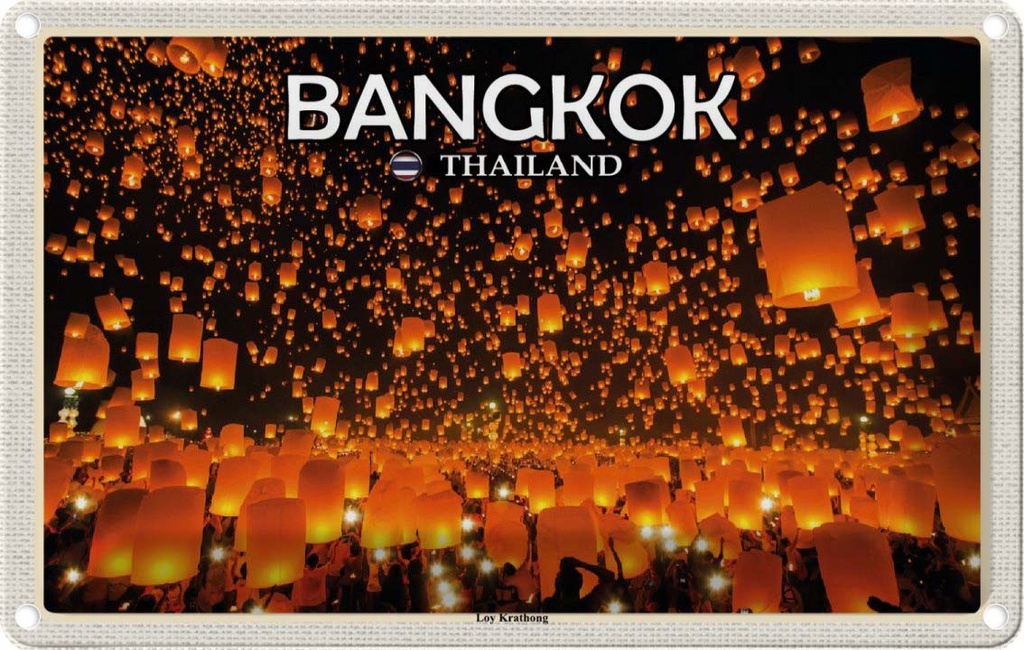 Blechschild 12x18 cm Bangkok Thailand Loy Krathong Lichterfest Bildmotiv Reisemotiv Abenteuer Reisen