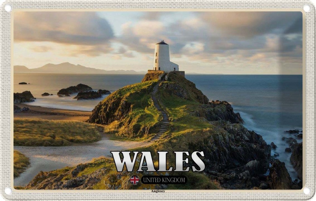Blechschild 12x18 cm Wales United Kingdom Anglesey Insel Meer Bildmotiv Reisemotiv Abenteuer Reisen