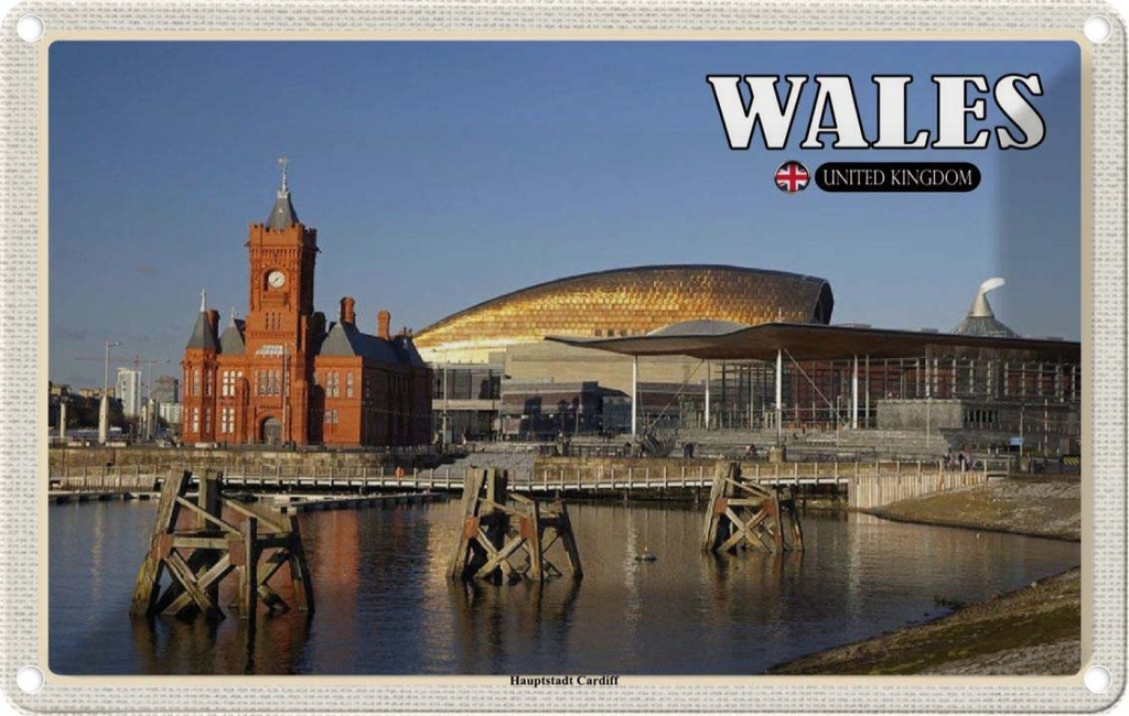 Blechschild 12x18 cm Wales United Kingdom Hauptstadt Cardiff Bildmotiv Reisemotiv Abenteuer Reisen