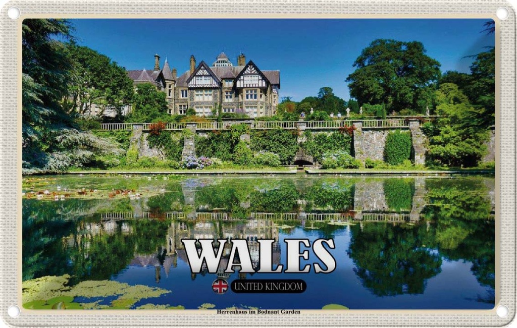Blechschild 12x18 cm Wales United Kingdom Bodnant Garden Bildmotiv Reisemotiv Abenteuer Reisen