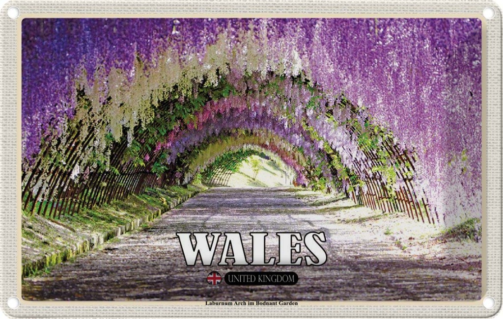 Blechschild 12x18 cm Wales Laburnum Arch Bodnant Garden Bildmotiv Reisemotiv Abenteuer Reisen