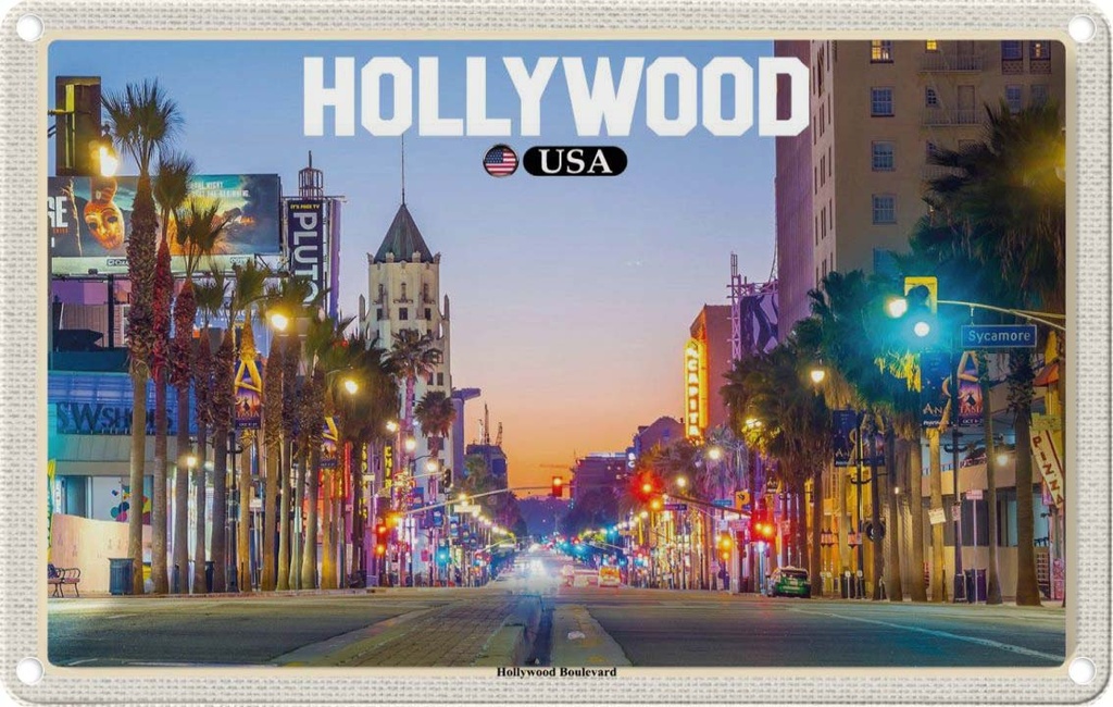 Blechschild 12x18 cm Hollywood USA Boulevard Bildmotiv Reisemotiv Abenteuer Reisen