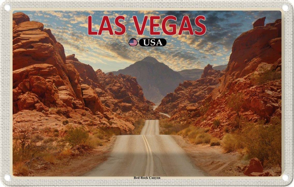Blechschild 12x18 cm Las Vegas USA Red Rock Canyon Bildmotiv Reisemotiv Abenteuer Reisen