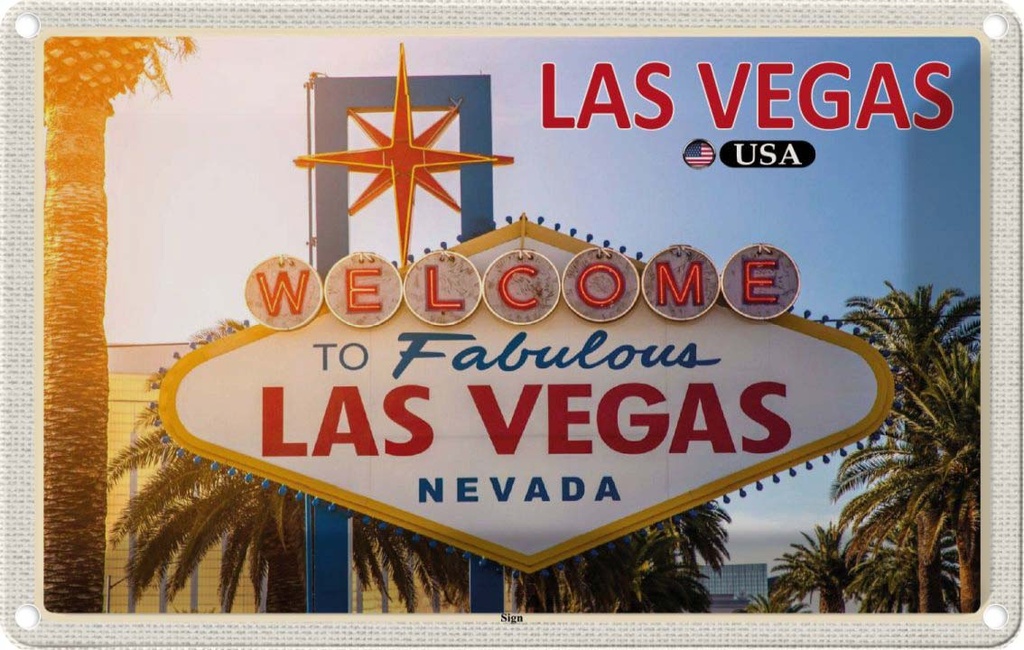 Blechschild 12x18 cm Las Vegas USA Willkommens Bildmotiv Reisemotiv Abenteuer Reisen