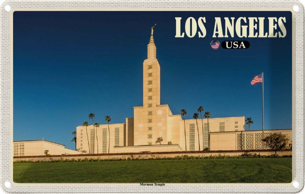 Blechschild 12x18 cm Los Angeles USA Mormon Temple Bildmotiv Reisemotiv Abenteuer Reisen