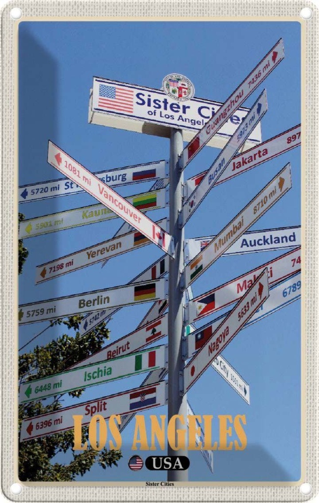 Blechschild 18x12 cm Los Angeles USA Sister Citieser Bildmotiv Reisemotiv Abenteuer Reisen