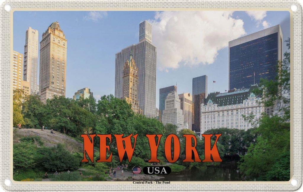 Blechschild 12x18 cm New York Reisemotiv Abenteuer Reisen USA Central Park - The Pond See Bildmotiv