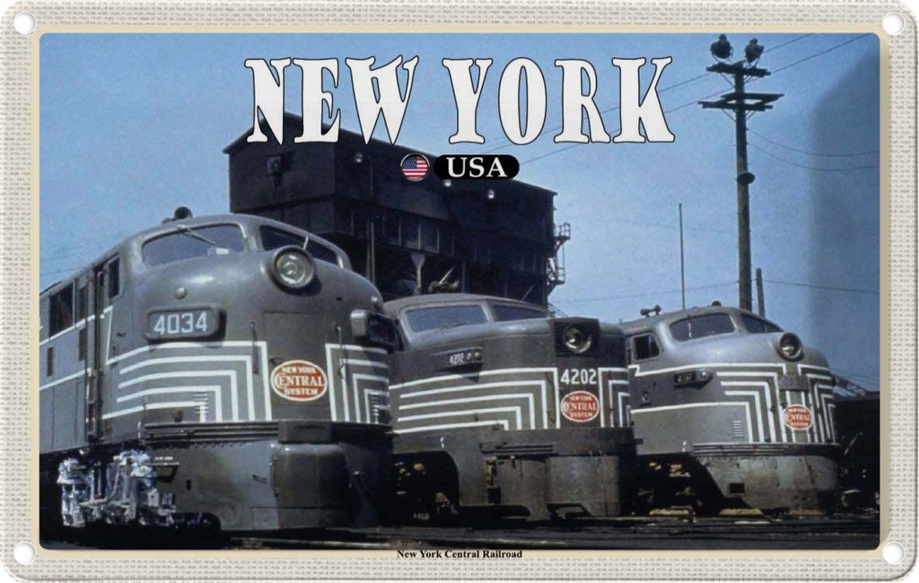Blechschild 12x18 cm New York Reisen Central Railroad Züge Bildmotiv Reisemotiv Abenteuer