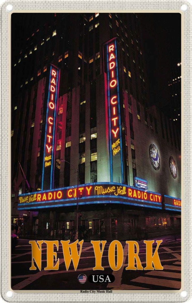Blechschild 18x12 cm New York Reisen USA Radio City Music Hall Bildmotiv Reisemotiv Abenteuer