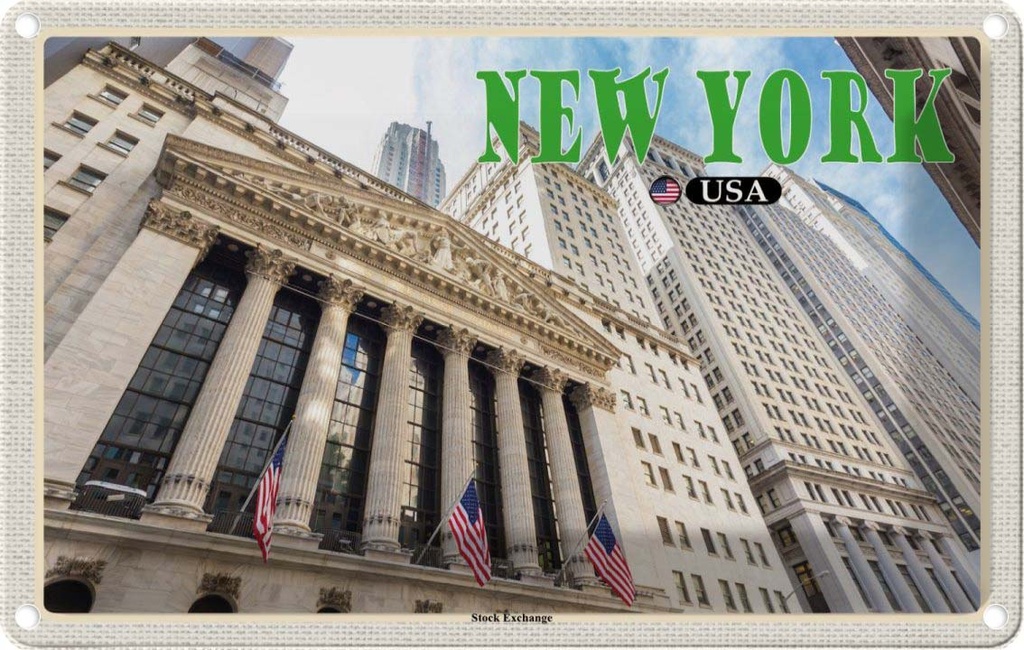 Blechschild 12x18 cm New York USA Stock Exchange Börse Bildmotiv Reisemotiv Abenteuer Reisen