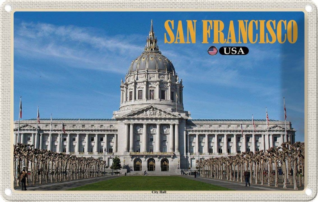 Blechschild 12x18 cm San Francisco USA City Hall Rathaus Bildmotiv Reisemotiv Abenteuer Reisen