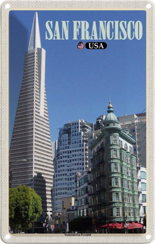 Blechschild 18x12 cm San Francisco USA Transamerica Pyramid Bildmotiv Reisemotiv Abenteuer Reisen