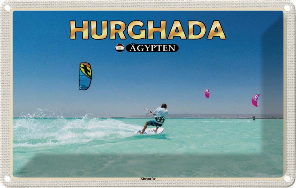 Blechschild 12x18 cm Hurghada Ägypten Kitesurfer Bildmotiv Reisemotiv Abenteuer Reisen