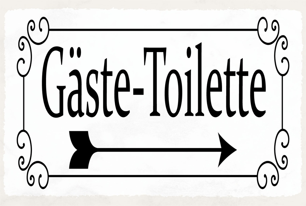 Blechschild 12x18 cm Gäste-Toilette rechts Pfeil