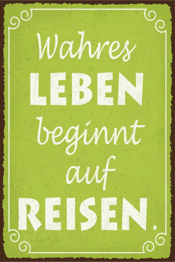 [LA-1806923] Blechschild 18x12 cm Wahres Leben beginnt auf Reisen