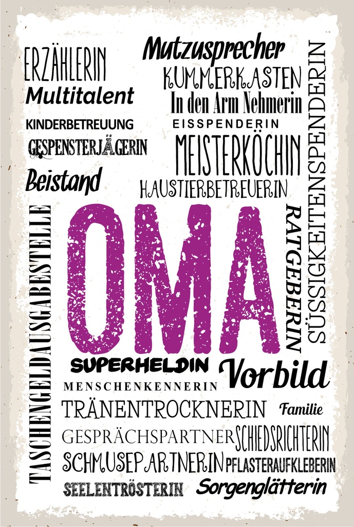 Blechschild 18x12 cm Oma Multitalent Beistand Ratgeberin