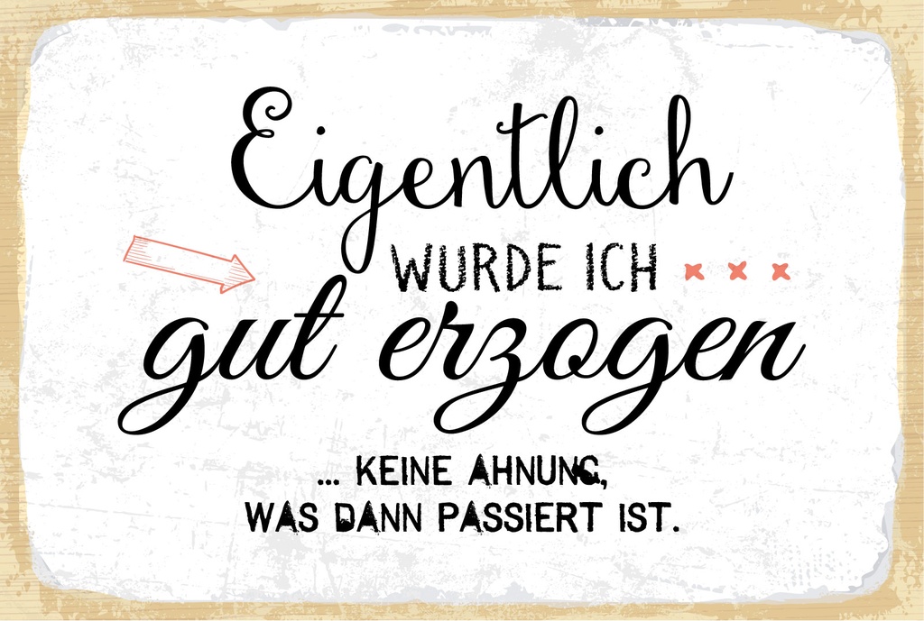 Blechschild 12x18 cm Eigentlich wurde ich gut erzogen