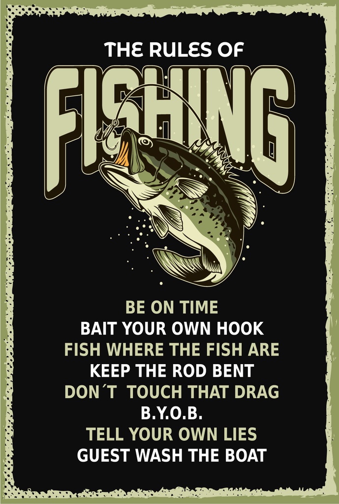 Blechschild 18x12 cm the rules of fishing