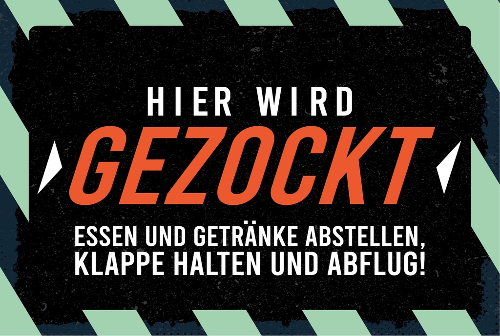 Blechschild 12x18 cm Hier wird gezockt. Essen und Trinken abstellen