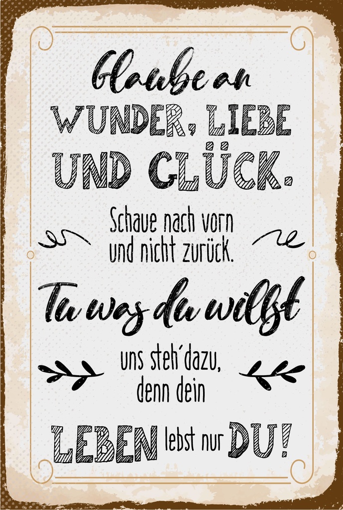 Blechschild 18x12 cm Glaube an Wunder, Liebe und Glück