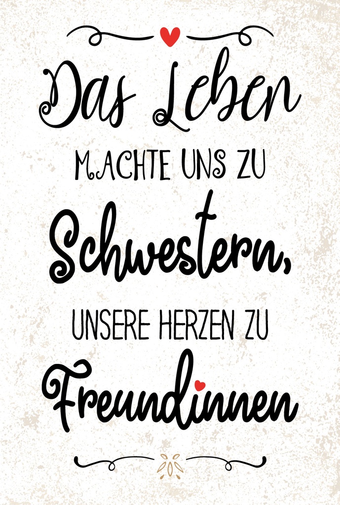Blechschild 18x12 cm Schwestern unsere Herzen machen uns zu Freundinnen