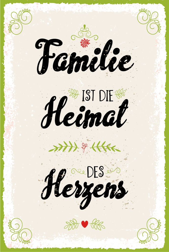 Blechschild 18x12 cm Familie ist die Heimat des Herzens