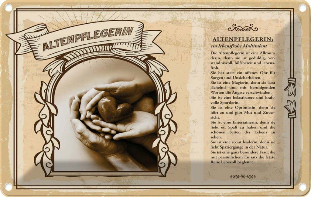 [LA-122973-2030] Blechschild 20x30 cm Altenpflegerin Beruf Arbeit